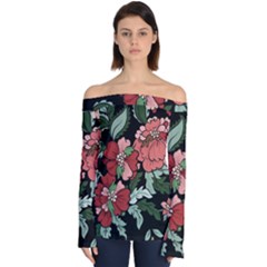 Beautiful Floral Vector Seamless Pattern Off Shoulder Long Sleeve Top