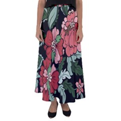 Beautiful Floral Vector Seamless Pattern Flared Maxi Skirt