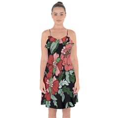 Beautiful Floral Vector Seamless Pattern Ruffle Detail Chiffon Dress