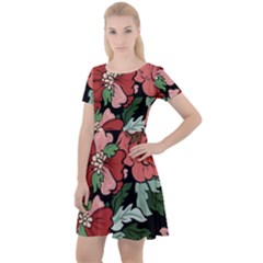 Beautiful Floral Vector Seamless Pattern Cap Sleeve Velour Dress 