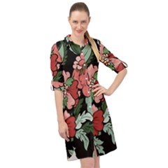 Beautiful Floral Vector Seamless Pattern Long Sleeve Mini Shirt Dress