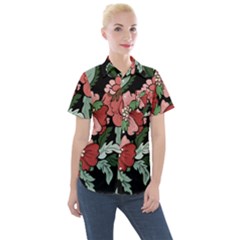 Beautiful Floral Vector Seamless Pattern Women s Short Sleeve Pocket Shirt