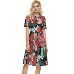 Beautiful Floral Vector Seamless Pattern Button Top Knee Length Dress