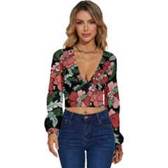 Beautiful Floral Vector Seamless Pattern Long Sleeve Deep-v Velour Top