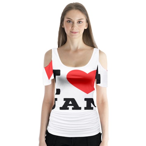 I Love Jam Butterfly Sleeve Cutout Tee  by ilovewhateva