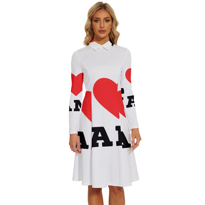 I love jam Long Sleeve Shirt Collar A-Line Dress