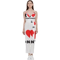 I Love Honey V-neck Spaghetti Strap Tie Front Jumpsuit