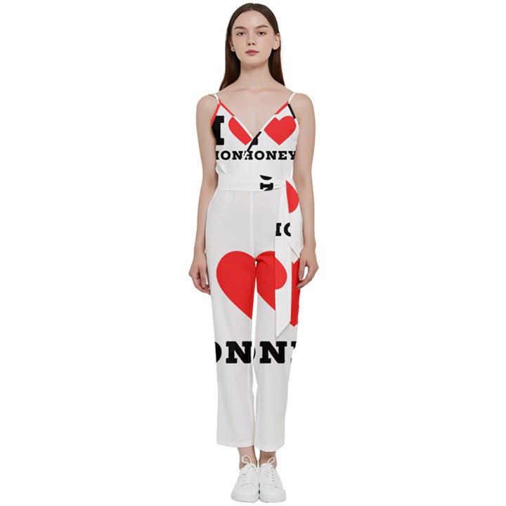 I love honey V-Neck Spaghetti Strap Tie Front Jumpsuit