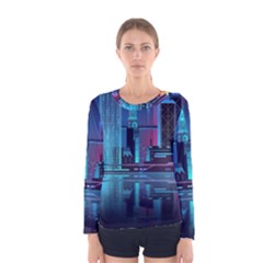 Digital Art Artwork Illustration Vector Buiding City Women s Long Sleeve Tee