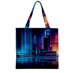 Digital Art Artwork Illustration Vector Buiding City Zipper Grocery Tote Bag by 99art