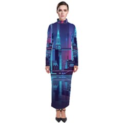 Digital Art Artwork Illustration Vector Buiding City Turtleneck Maxi Dress by 99art