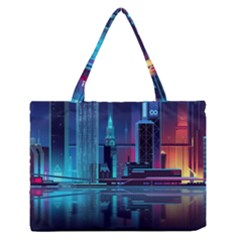 Digital Art Artwork Illustration Vector Buiding City Zipper Medium Tote Bag by 99art