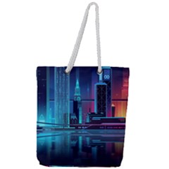 Digital Art Artwork Illustration Vector Buiding City Full Print Rope Handle Tote (large) by 99art