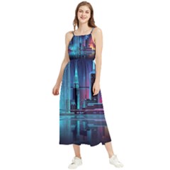 Digital Art Artwork Illustration Vector Buiding City Boho Sleeveless Summer Dress