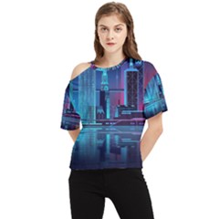 Digital Art Artwork Illustration Vector Buiding City One Shoulder Cut Out Tee