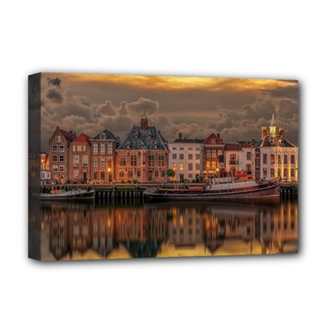 Old Port Of Maasslui Netherlands Deluxe Canvas 18  X 12  (stretched) by 99art