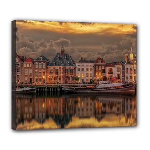 Old Port Of Maasslui Netherlands Deluxe Canvas 24  X 20  (stretched) by 99art