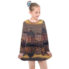 Old Port Of Maasslui Netherlands Kids  Long Sleeve Dress by 99art