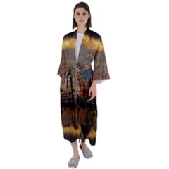 Old Port Of Maasslui Netherlands Maxi Satin Kimono by 99art