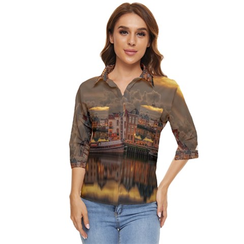 Old Port Of Maasslui Netherlands Women s Quarter Sleeve Pocket Shirt by 99art