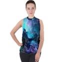 Abstract Graphics Nebula Psychedelic Space Mock Neck Chiffon Sleeveless Top View1