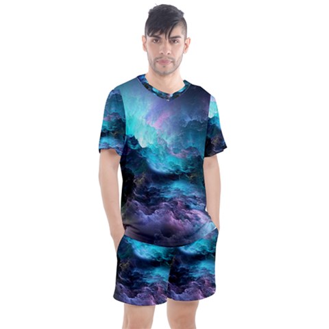 Abstract Graphics Nebula Psychedelic Space Men s Mesh Tee And Shorts Set by 99art