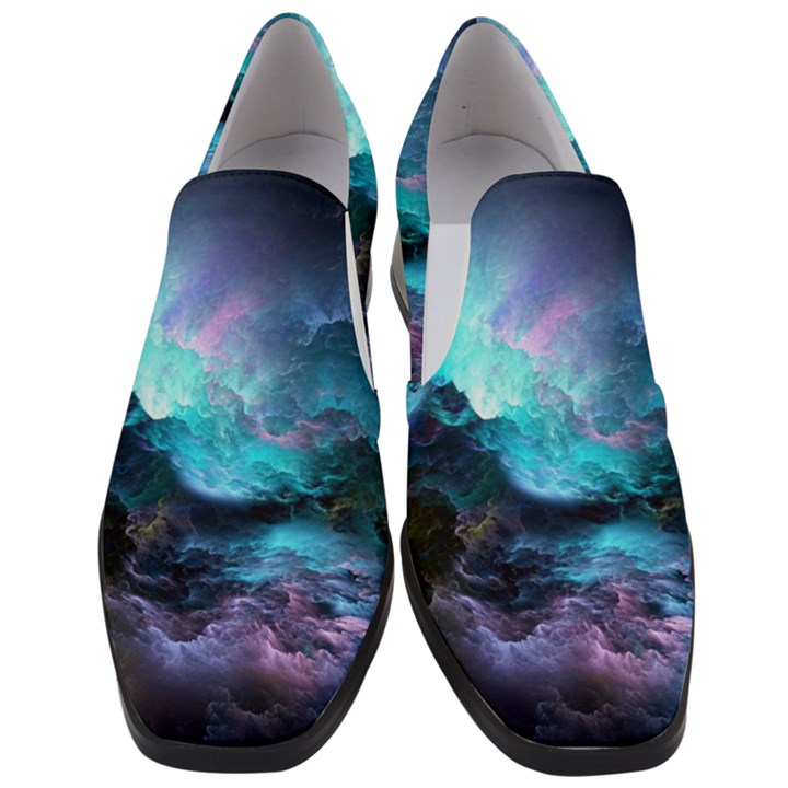 Abstract Graphics Nebula Psychedelic Space Women Slip On Heel Loafers