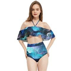 Abstract Graphics Nebula Psychedelic Space Halter Flowy Bikini Set 