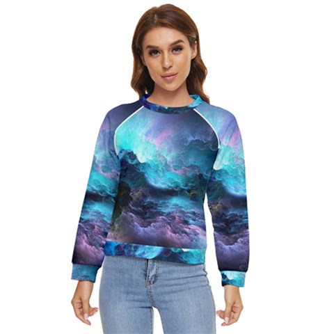 Abstract Graphics Nebula Psychedelic Space Women s Long Sleeve Raglan Tee by 99art