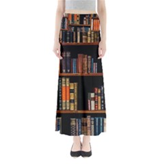 Assorted Title Of Books Piled In The Shelves Assorted Book Lot Inside The Wooden Shelf Full Length Maxi Skirt by 99art