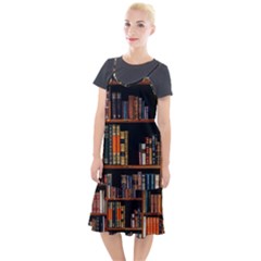 Assorted Title Of Books Piled In The Shelves Assorted Book Lot Inside The Wooden Shelf Camis Fishtail Dress by 99art