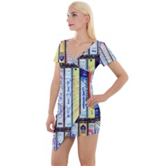 Cassette Tape Music Vintage 1980s 70s Short Sleeve Asymmetric Mini Dress by 99art