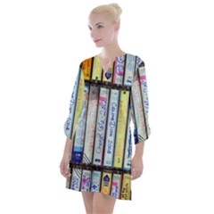 Cassette Tape Music Vintage 1980s 70s Open Neck Shift Dress by 99art