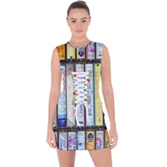 Cassette Tape Music Vintage 1980s 70s Lace Up Front Bodycon Dress by 99art