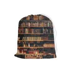 Books On Bookshelf Assorted Color Book Lot In Bookcase Library Drawstring Pouch (large) by 99art