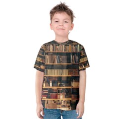 Books On Bookshelf Assorted Color Book Lot In Bookcase Library Kids  Cotton Tee