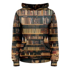 Books On Bookshelf Assorted Color Book Lot In Bookcase Library Women s Pullover Hoodie