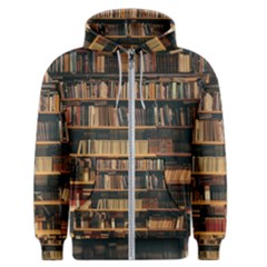 Books On Bookshelf Assorted Color Book Lot In Bookcase Library Men s Zipper Hoodie