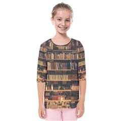 Books On Bookshelf Assorted Color Book Lot In Bookcase Library Kids  Quarter Sleeve Raglan Tee