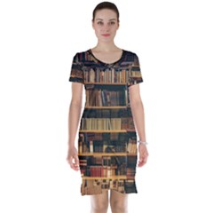 Books On Bookshelf Assorted Color Book Lot In Bookcase Library Short Sleeve Nightdress