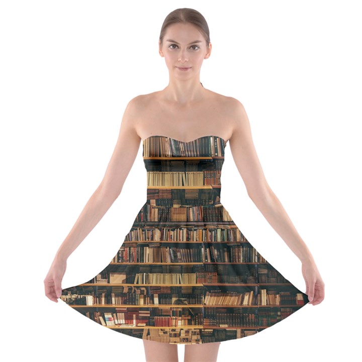 Books On Bookshelf Assorted Color Book Lot In Bookcase Library Strapless Bra Top Dress