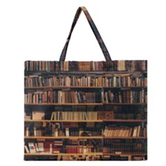 Books On Bookshelf Assorted Color Book Lot In Bookcase Library Zipper Large Tote Bag