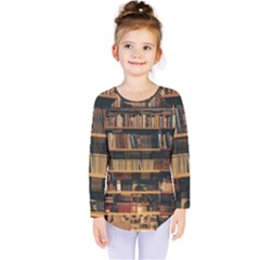 Books On Bookshelf Assorted Color Book Lot In Bookcase Library Kids  Long Sleeve Tee