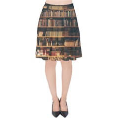 Books On Bookshelf Assorted Color Book Lot In Bookcase Library Velvet High Waist Skirt