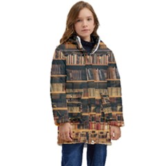 Books On Bookshelf Assorted Color Book Lot In Bookcase Library Kids  Hooded Longline Puffer Jacket