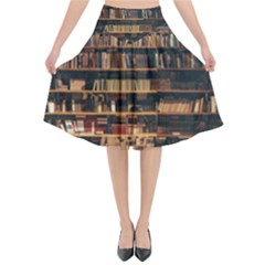 Books On Bookshelf Assorted Color Book Lot In Bookcase Library Flared Midi Skirt by 99art