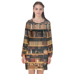 Books On Bookshelf Assorted Color Book Lot In Bookcase Library Long Sleeve Chiffon Shift Dress 