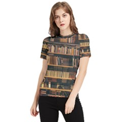 Books On Bookshelf Assorted Color Book Lot In Bookcase Library Women s Short Sleeve Rash Guard