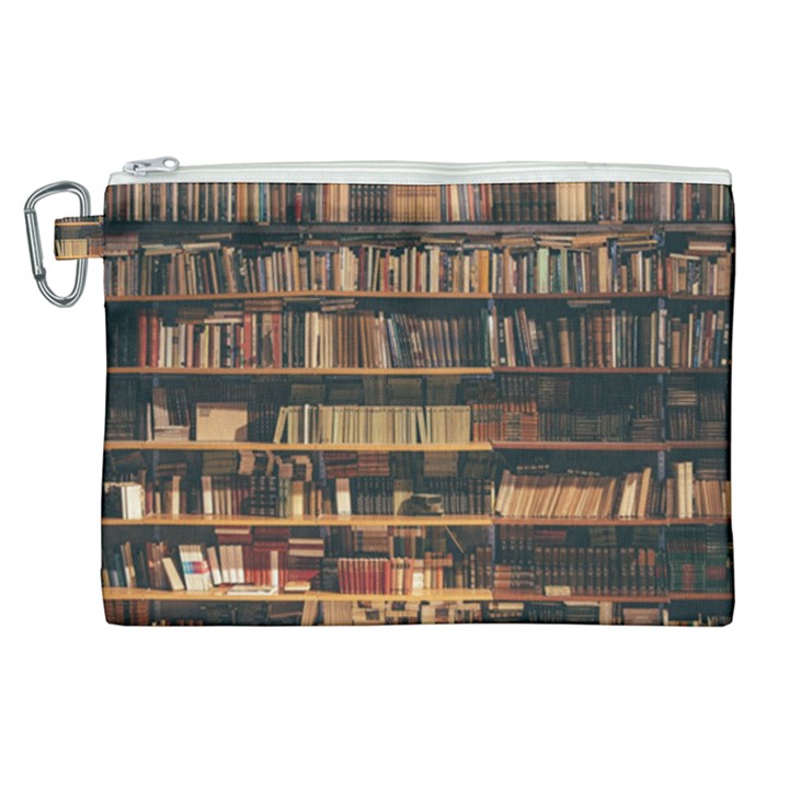 Books On Bookshelf Assorted Color Book Lot In Bookcase Library Canvas Cosmetic Bag (XL)