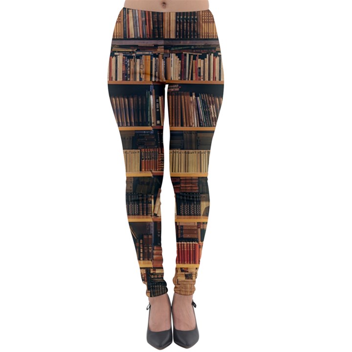 Books On Bookshelf Assorted Color Book Lot In Bookcase Library Lightweight Velour Leggings